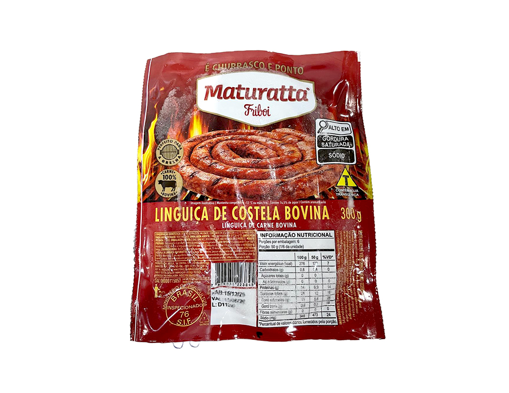 LINGUIÇA DE COSTELA BOVINA CONGELADA MATURATTA 300 G (CX 24 PCT)